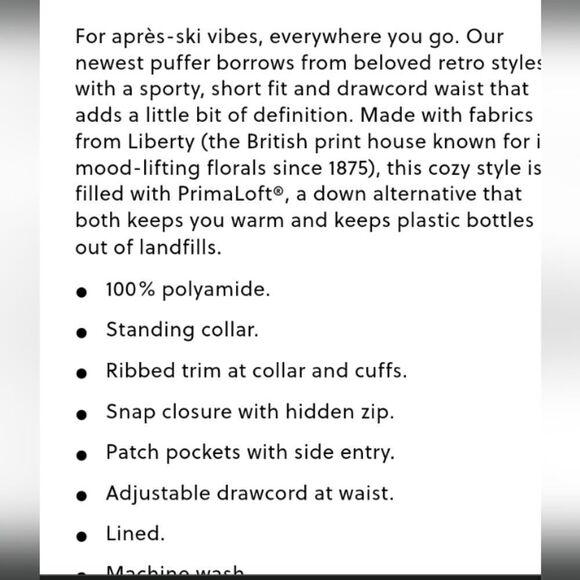 J CREW Liberty Print Cinched Waist Puffer Jacket Blue NWT XSMALL - Picture 7 of 15